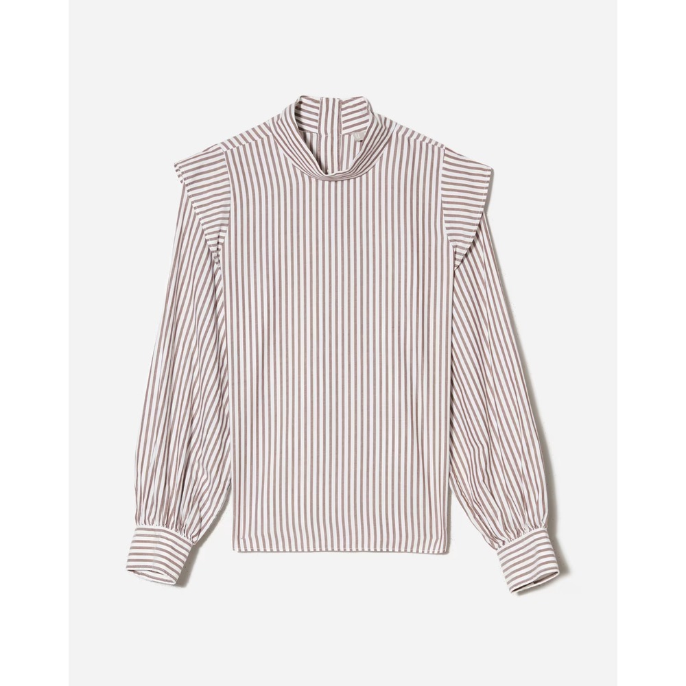 Rare NWT Everlane Shirt Women Brown Stripe The Wing‎ Shoulder Cotton Blouse Sz 8